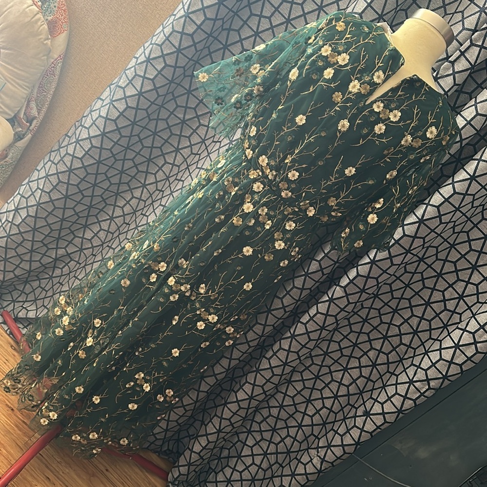 Baltic Born Green Dress with Gold Floral Embroidery - Picture 3 of 5